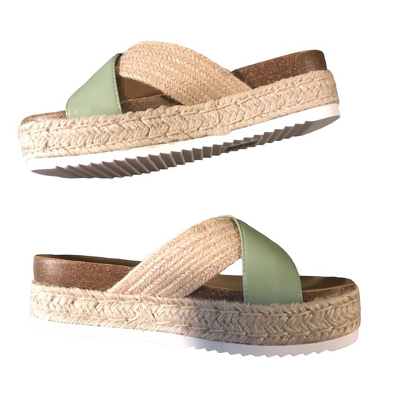 Sandals Sage Platform Espadrille Criss cross Slide Slip On Shoes Jute - Picture 6 of 7